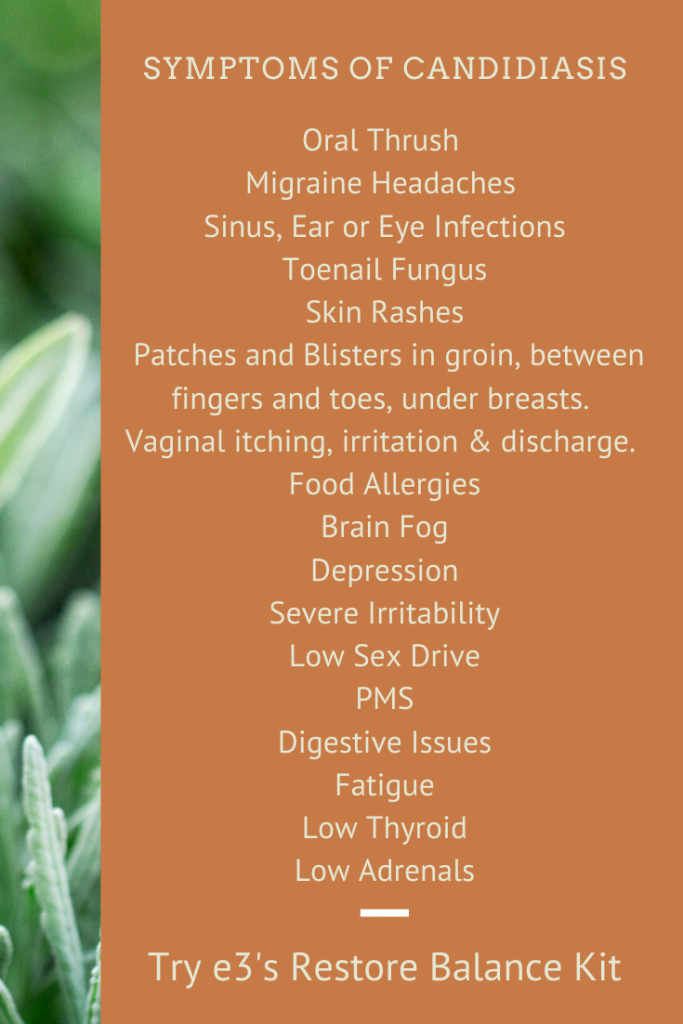 Try e3's Restore Balance Kit if you have these symptoms of Candida