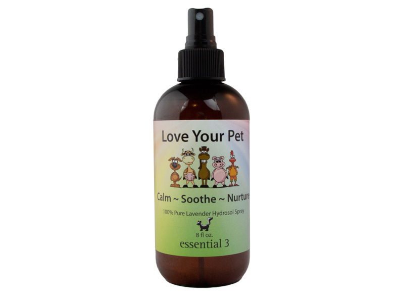 Spritze a dog bed or calm a horse with e3’s new Love Your Pet Lavender Hydrosol — a lovely, clean smelling Pet Spray