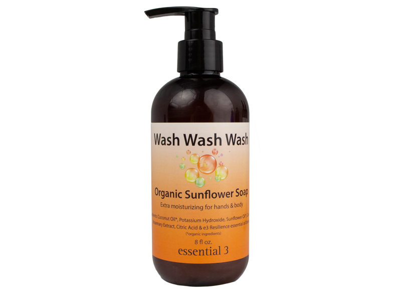 e3’s Wash Wash Wash Natural Antibacterial Liquid Soap moisturizes and protects your body’s natural skin barrier to bacteria and microbes.
