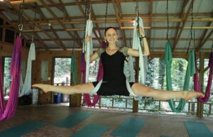 Rebekah Lyons uses essential oils when she's practicing aerial yoga