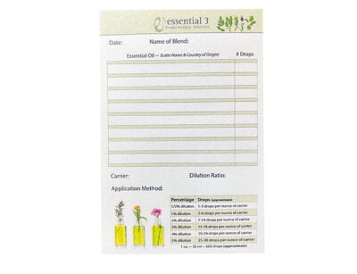 e3’s Blending Notepad is a great aromatherapy blending journal to record your essential oil recipes as you experiment and have fun
